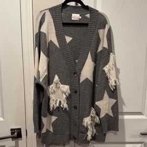 Brodie Cashmere Gray Long Cardigan White Stars . 100% cashmere size L